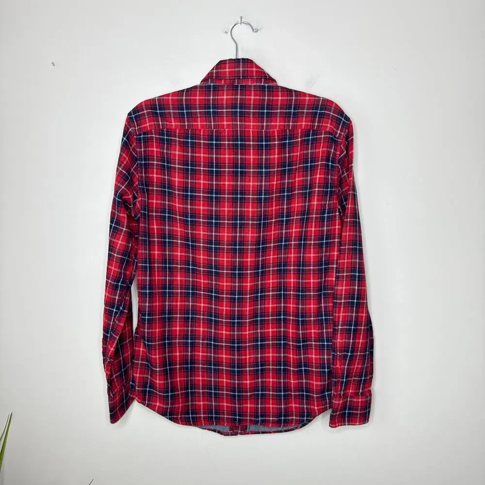 Banana Republic Men's Red Blue Plaid Button Down Cotton Shirt Medium Lined‎